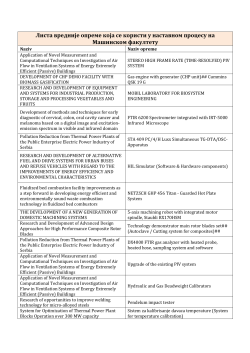 Табела 11.2. Листа опреме у власништву високошколске установе која се користи у наставном процесу и научноистраживачком раду
