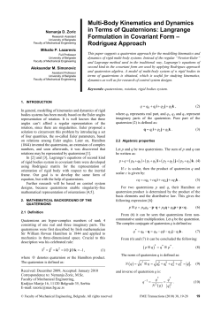 Multi-Body Kinematics and Dynamics in Terms of Quaternions: Langrange Formulation in Covariant Form &ndash; Rodriguez Approach
