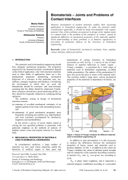 Biomaterials – Joints and Problems of Contact Interfaces