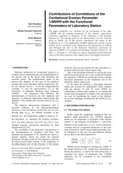 Contributions of Correlations of the Cavitational Erosion Parameter 1/MDPR with the Functional Parameters of Laboratory Station