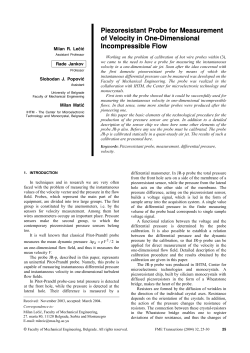 Piezoresistant Probe for Measurement of Velocity in One-Dimensional Incompressible Flow