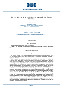 Llei 31/1995, de 8 de novembre, de prevenci de Riscos Laborals (text consolidat data darrera modificaci : 29 de desembre de 2014)