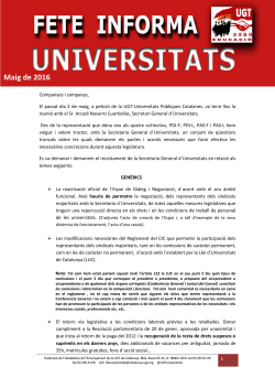 Butllet - Maig 2016 : Reuni amb el Secretari General d'Universitats del 2 de Maig 2016