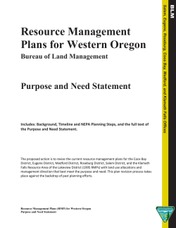 Purpose and Need Statement for the RMPs for Western Oregon