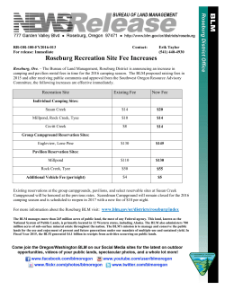 Roseburg, Ore.  The Bureau of Land Management, Roseburg District is announcing an increase in camping and pavilion rental fees in time for the 2016 camping season.