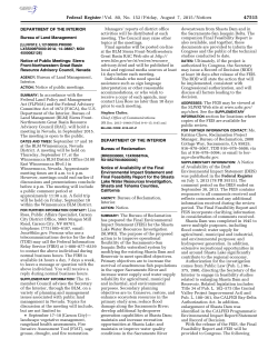 Federal Register Notice: Notice of Public Meetings for Sierra Front-Northwestern Great Basin Resource Advisory Council, NV