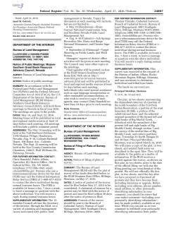Federal Register Notice: Notice of Public Meetings: Mojave-Southern Great Basin Resource Advisory Council, Nevada