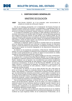 Real Decreto 1618/2011, de 14 de noviembre, sobre reconocimiento de estudios en el mbito de la Educaci n Superior.