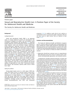 Sexual and Reproductive Healthcare: A Position Paper of the Society for Adolescent Health and Medicine