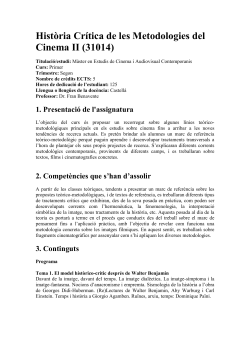 Hist ria Cr tica de les Metodologies de Recerca en el Cinema i l'Audiovisual II
