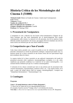 Hist ria Cr tica de les Metodologies de Recerca en el Cinema i l'Audiovisual I