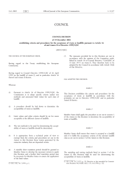 Establishing criteria and procedures for the acceptance of waste at landfill (2002)
