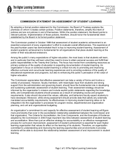 Commission Statement on Assessment of Student Learning
