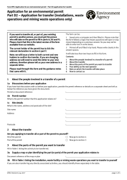 Application for an Environmental Permit Part D2 (version 8, Dec 2013) Transfer.