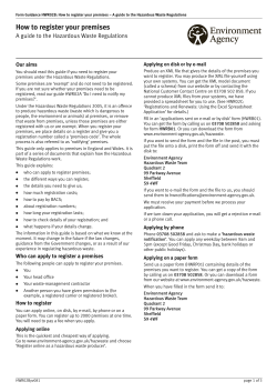Environment Agency HWR02B: How to register your premises a guide to Hazardous Waste Regulations