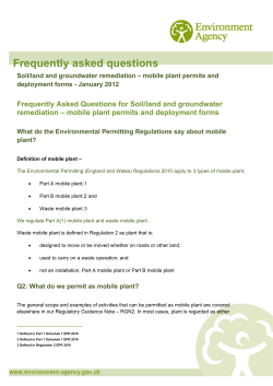 Environment Agency - Frequently asked questions Soil/land and groundwater remediation mobile plant permits and deployment forms (January 2012)