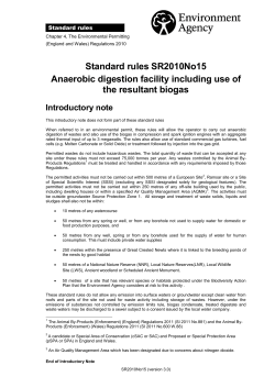 Environment Agency Standard Rule Permit SR2010No15 Anaerobic digestion facility including use of the resultant biogas