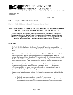 Health Advisory: Fluoroquinolones are no longer recommended for the treatment of gonorrhea in the United States