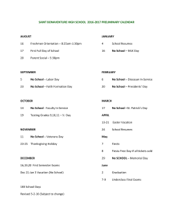 2016-2017 Preliminary Calendar