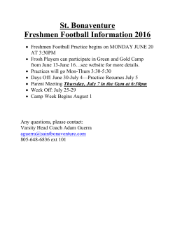SUMMER INFORMATION FOR 2016 INCOMING FRESHMAN FOOTBALL PLAYERS