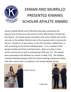 2016 KIWANIS SCHOLAR ATHLETE AWARDS PRESENTED TO CELESTE EKMAN AND CJ MURRILLO