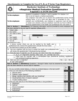 Respirator Medical Questionnaire Form for N, R, P Series Respirators