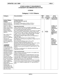 Citizenship and Immigration Status - Citizens Category 1: U.S. Citizens - pages 453.6 - 454.6