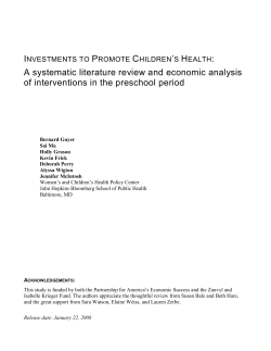 Investments to Promote Children's Health: