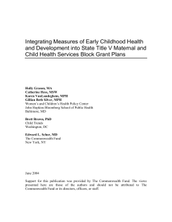 Integrating Measures of Early Childhood Health and Development into State Title V Maternal and Child Health Services Block Grant Plans