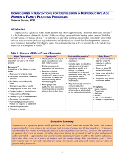 Considering Interventions for Depression in Reproductive Age Women in Family Planning Programs.
