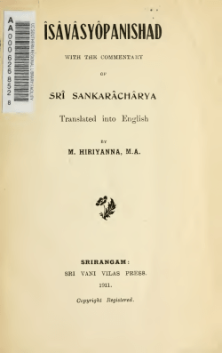 Isavasyopanishad with the commentary of Sri Sankaracharya (English) by Hiriyanna