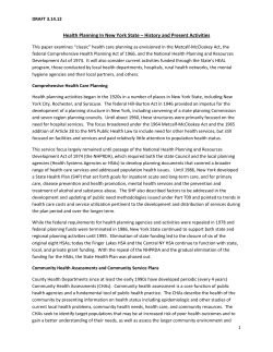 Health Planning In New York State &ndash; History and Present Activities