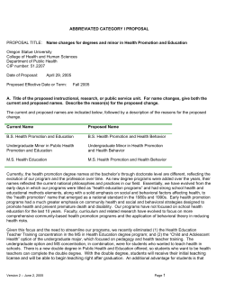Category I Proposal for Name Changes and Minor in Health Promotion