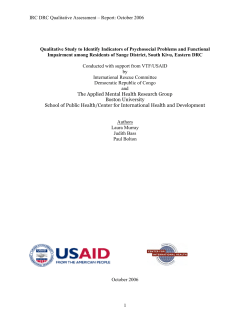 Qualitative study to identify indicators of psychosocial problems and functional impairment among residents of Sange District, South Kivu, Eastern DRC
