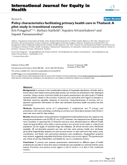 Pongpirul K, Starfield B, Srivanichakorn S, Pannarunothai S. Policy characteristics facilitating primary health care in Thailand: A pilot study in transitional country. Int J Equity Health 2009;8:8.