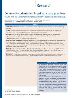 Muldoon L, Dahrouge S, Hogg W, Geneau R, Russell G, Shortt M. Community orientation in primary care practices: Results from the Comparison of Models of Primary Health Care in Ontario Study. Can Fam Physician 2010;56:676-83.