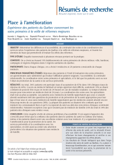 Haggerty JL, Pineault R, Beaulieu MD, et al. Room for improvement: patients' experiences of primary care in Quebec before major reforms. Can Fam Physician 2007;53:1057-2001:e.1,6,1056.