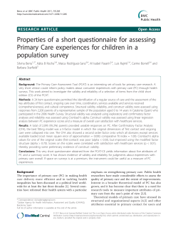 Berra S, Rocha KB, Rodriguez-Sanz M, et al. Properties of a short questionnaire for assessing primary care experiences for children in a population survey. BMC Public Health 2011;11:285.