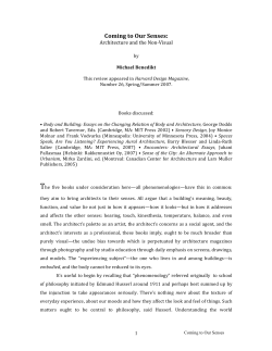 Coming to Our Senses: Architecture and the Non-visual