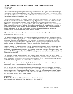 Followup Report of the Master of Arts in Applied Anthropology