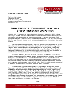 Natieka Green, Summer HCHDS Intern and Shaw University student, won first place in National Student Research Competition