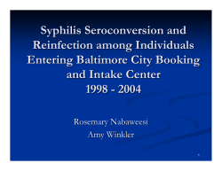 Syphilis Seroconversion among Incarcerated Individuals Entering the Baltimore City Booking and Intake Center (1998-2003)