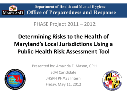 Determining Risks to the Health of Maryland&rsquo;s Local Jurisdictions Using a Public Health Risk Assessment Tool