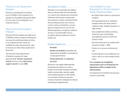 The Brochure for the Physician Loan Repayment and Practice Support Programs