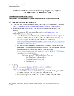 Best Practices for Post-secondary Institutions Regarding Student Compliance with Public Health Law Section 2165
