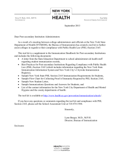 Dear Post-Secondary Institution Administrators Letter Regarding New Best Practices Immunization Toolkit