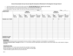 Grades Kindergarten Through 5 School Immunization Survey Medical and Religious Exemption Worksheet