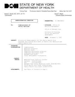 01ADM-06 - Eligibility Requirements for the Family Health Plus Program, Facilitated Enrollment of Adults into Medicaid and Family Health Plus
