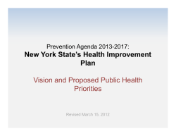 Prevention Agenda 2013-2018 Proposed Priorities and Criteria