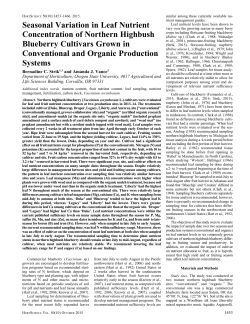 Tissue nutrient concentations of blueberry throughout the growing season--impact of cultivar, production system, farm, and sampling time